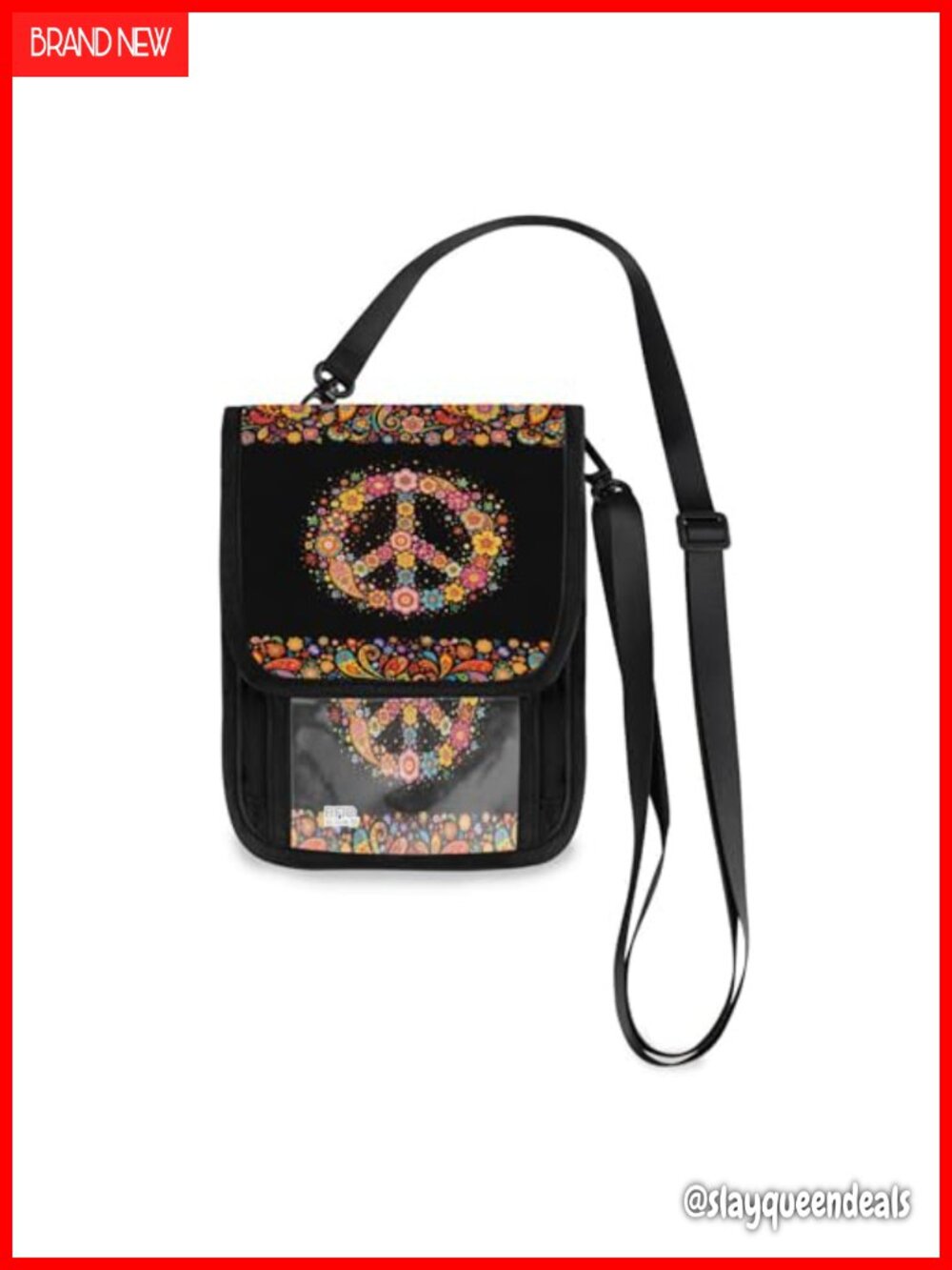 Floral Peace Sign Crossbody Wallet Purse RFID Passport Holder